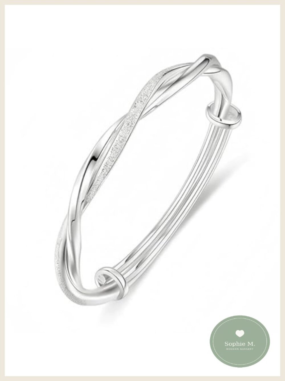 S925 Sterling Silver Bangle Bracelet for Women Adjustable Mobius Design